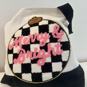 Christmas bulb Chanel patch 15 x 18” canvas tote bag